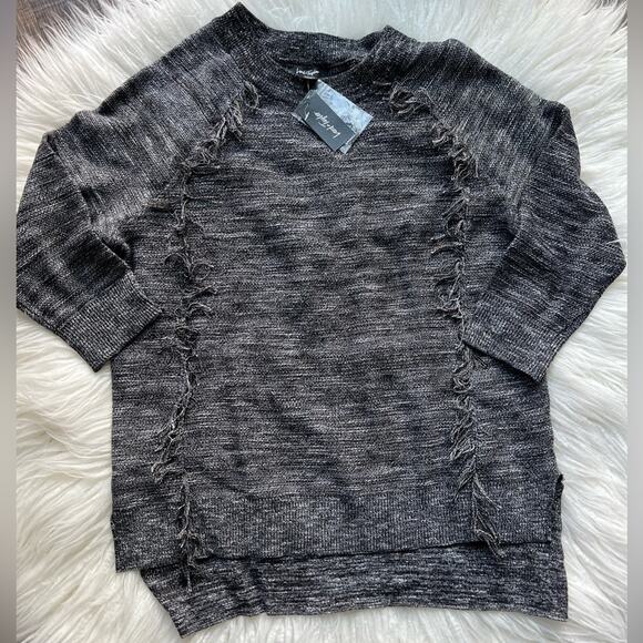 Lord and Taylor sweater heather gray fringe 3/4 sleeve small - Picture 1 of 7
